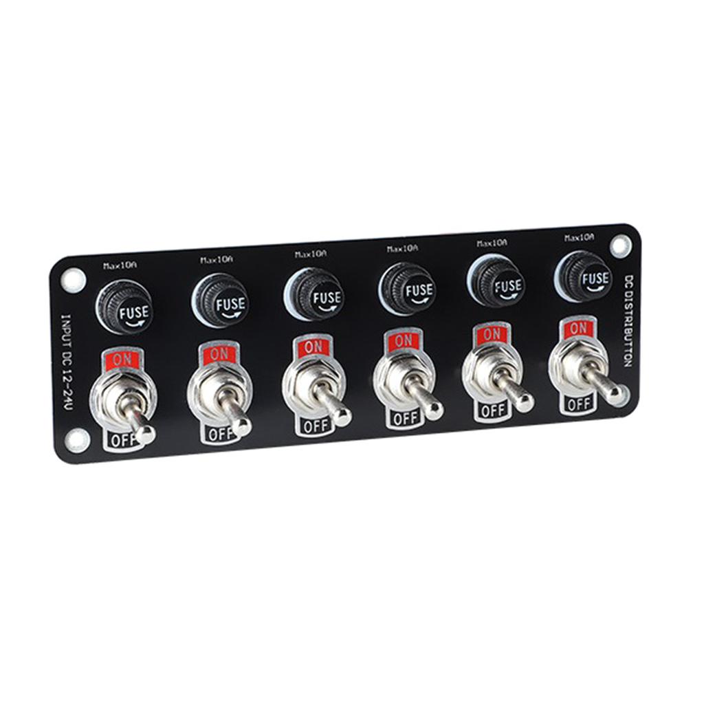 Rockers Switch, 6 Gang Round Rockers Switch Panel, Waterproof Easy-to-Install 12V 24V Switch 10A Fuses for Boats