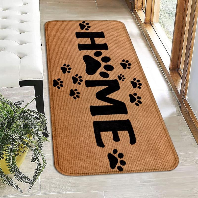Flannel HOME Paw Print Floor Mat, Non-slip Absorbent Foot Mat At The Entrance, Dirt-resistant Carpet At The Entrance of The Home