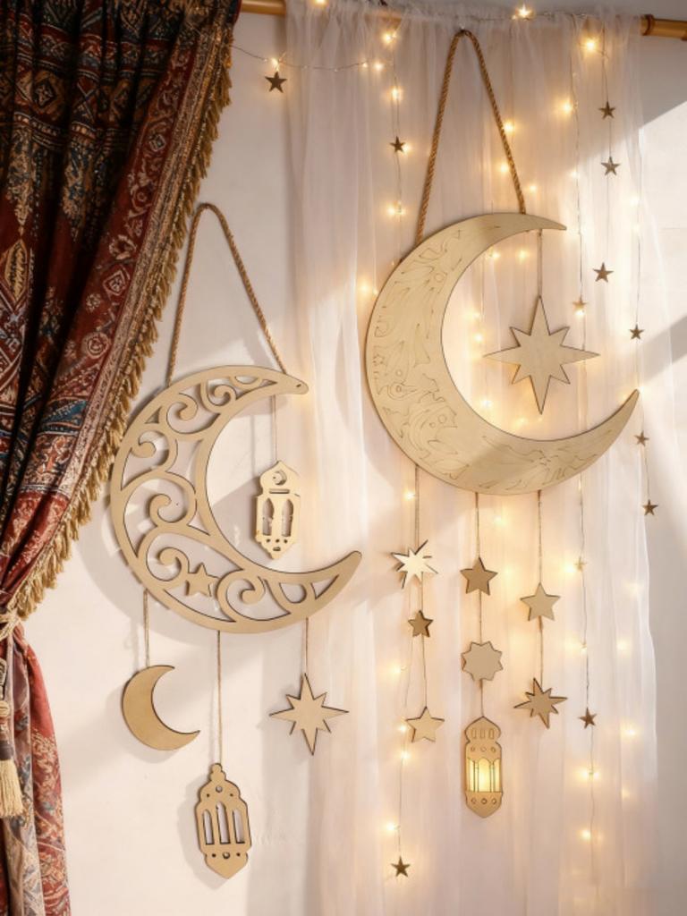 1 шт. Рамадан Луна Звезда Настенные подвески Исламский Пустой Деревянный Декор с Фонариками Праздничный Домашний Декор Рамадан и Ид Настенные Украшения