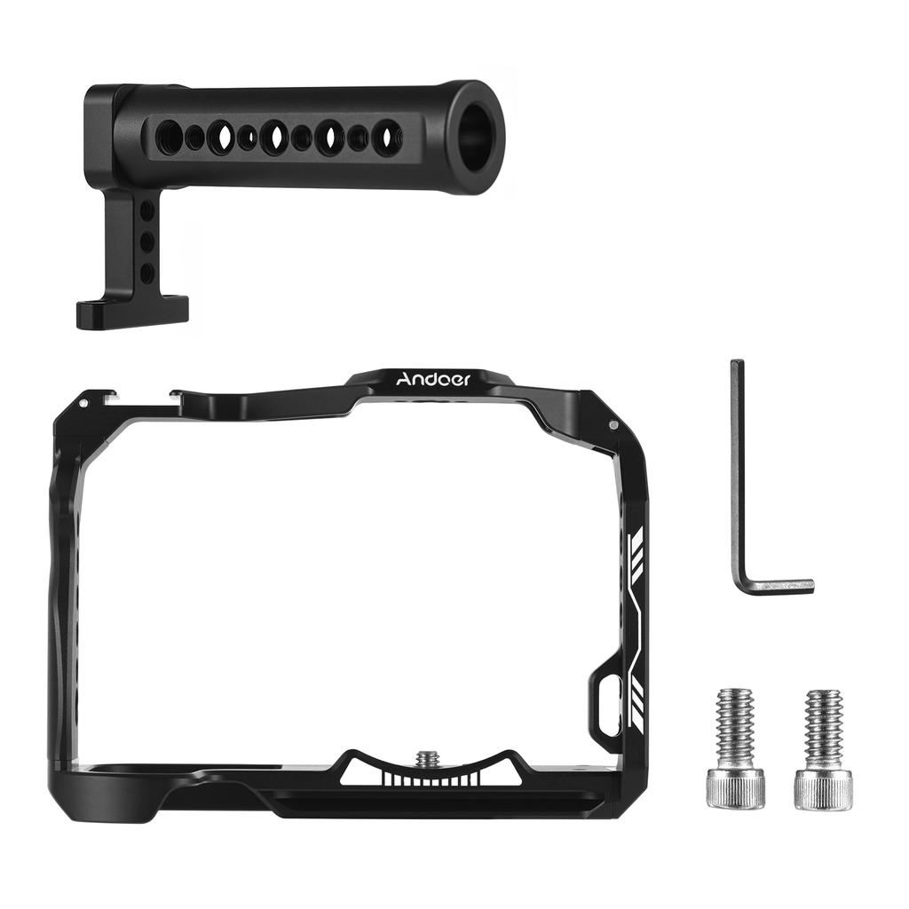 Клетка для камеры Andoer + комплект верхней ручки Видеоклетка из алюминиевого сплава с креплением для холодной обуви, многочисленные 1/4