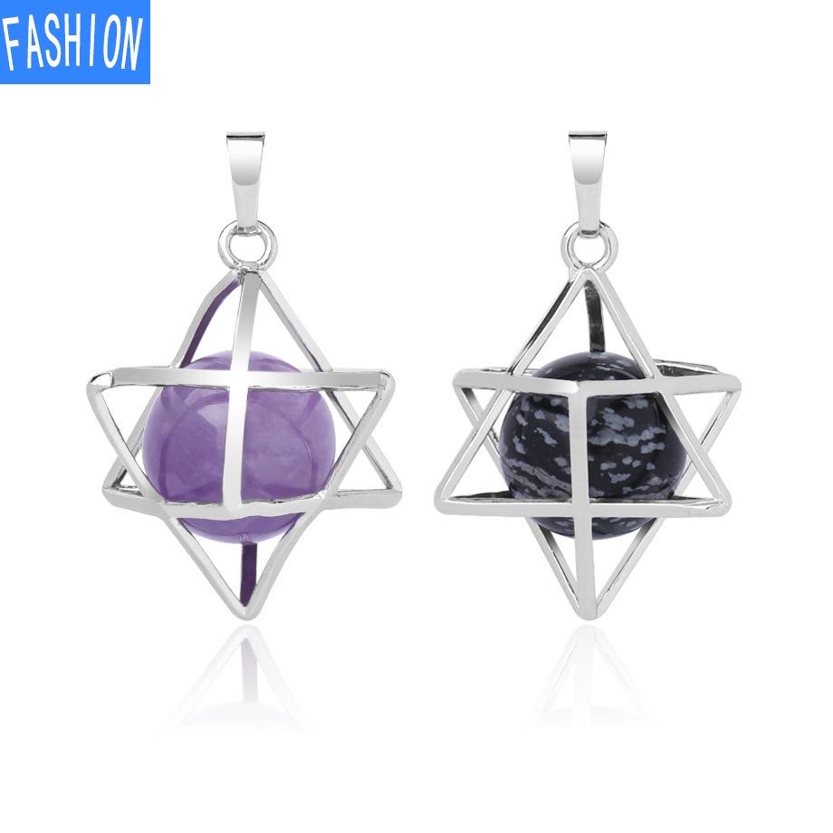 Металлическая клетка, выдолбленное ожерелье из натурального хрусталя Мелкаба с подвеской из флюорита и агата