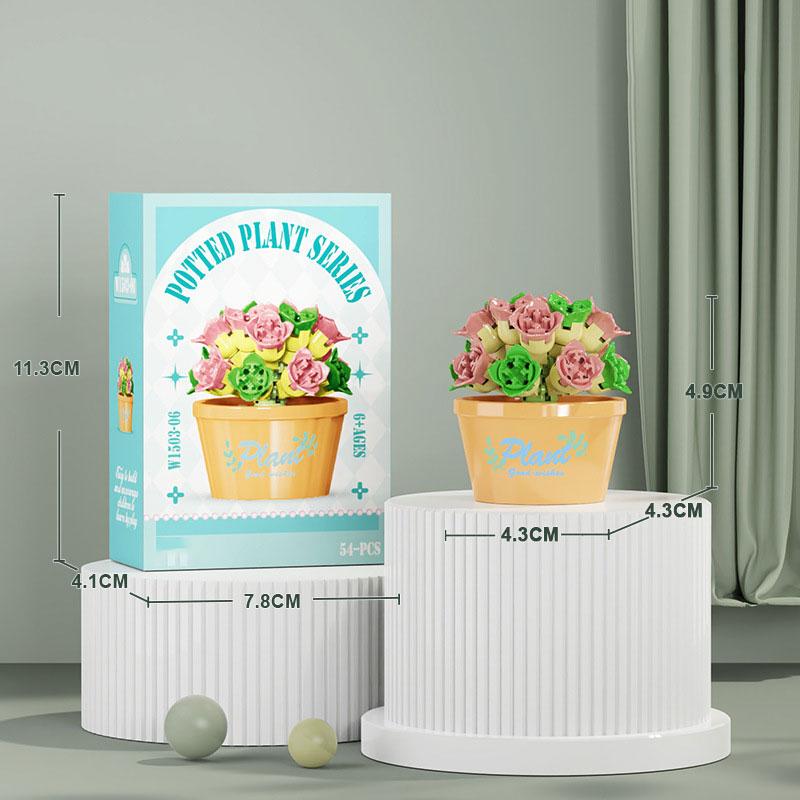 Букет Вечных Цветов Бонсай Комнатное Растение Модель Микро Строительные Блоки Украшение для Дома Головоломка Игрушки Детские Подарки на День Рождения Рождество