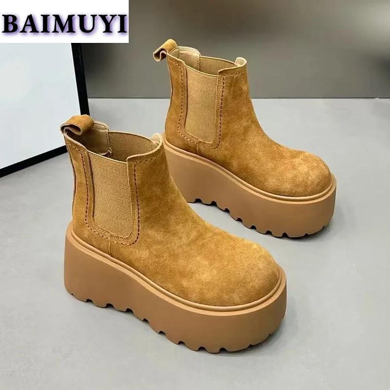 Ботильоны на платформе, женские замшевые туфли, брендовые повседневные ботинки челси, тренд 2024 года, высокие каблуки, зимние хлопковые удобные готические ботинки Mujer