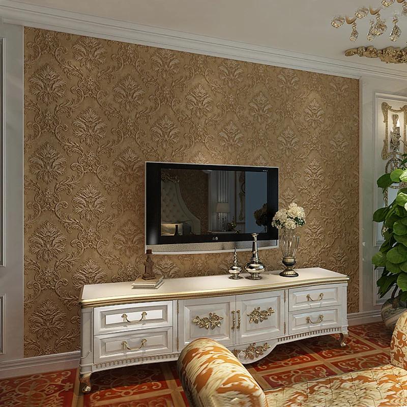 Европейский стиль 3D стерео дамаск флокированный нетканый обои для спальни гостиной современный простой декор рулон обоев
