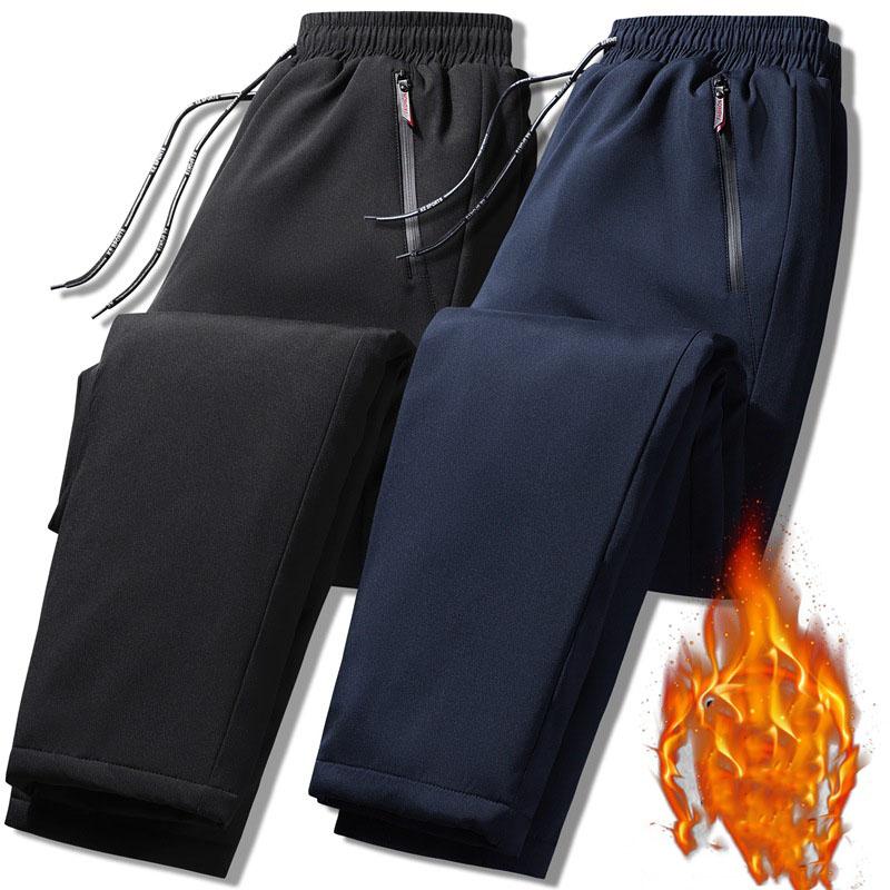 Мужские спортивные штаны осень-зима с эластичным поясом на шнурке и карманами, свободные, теплые, повседневные, утолщенные, плюшевые, ветрозащитные, длинные брюки для бега и тренировок