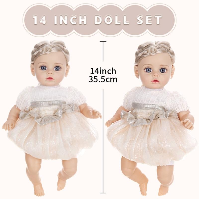 Realistic 14inch Vinyls Newborns Baby Girl Doll Realistic Child Toy Soft Doll Vinyls with Stuffed Toy Collectible