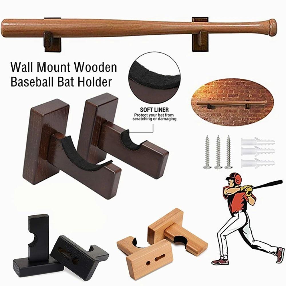 2Pcs Softball Bat Hockey Stick Stand with Screws Wall Mount Hanger Durable Baseball Bat Holder