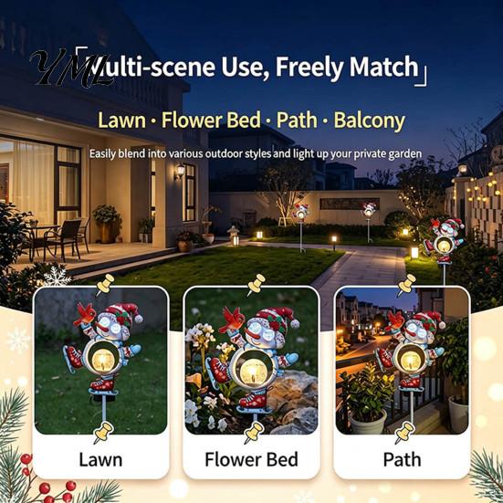 Automatic Solar Powered Lights Christmas Snowman Bird Garden Light, Waterproof Outdoor Stake Lamp with Crackle Glass Holiday Yard Art Ball, Warm White