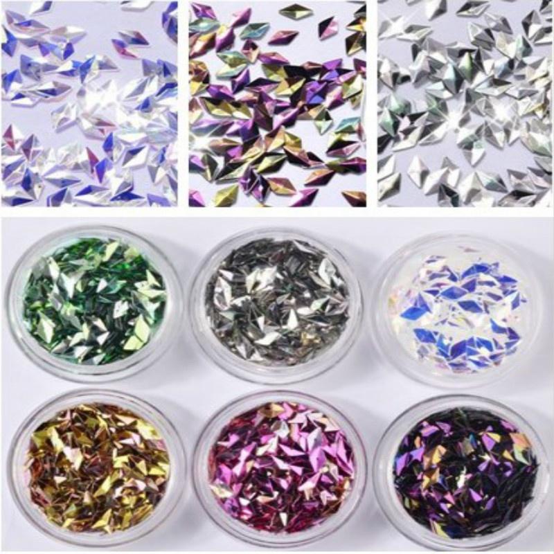 6 Коробок/набор Лазерная Смешанная Алмазная Пудра-Глиттер для Ногтей Пайетки Блестящие Разноцветные 3D DIY