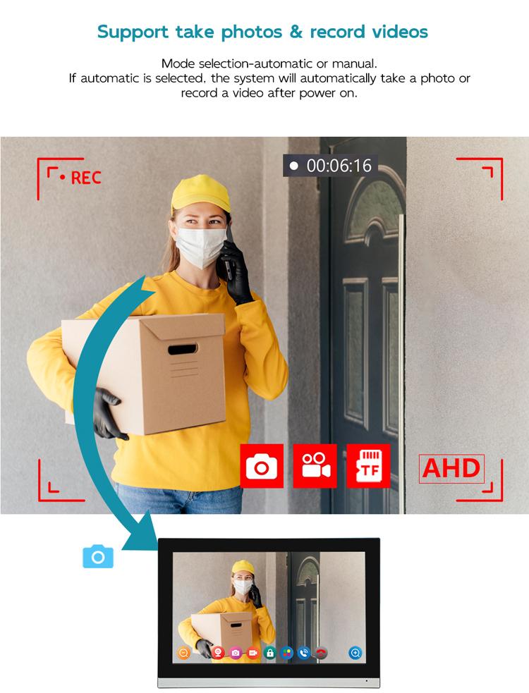 WIFI TUYA 4 Wired 10 Inch Touch Screen 1080P HD IP65 Waterproof Audio Door Phone with PIR Motion Night Vision