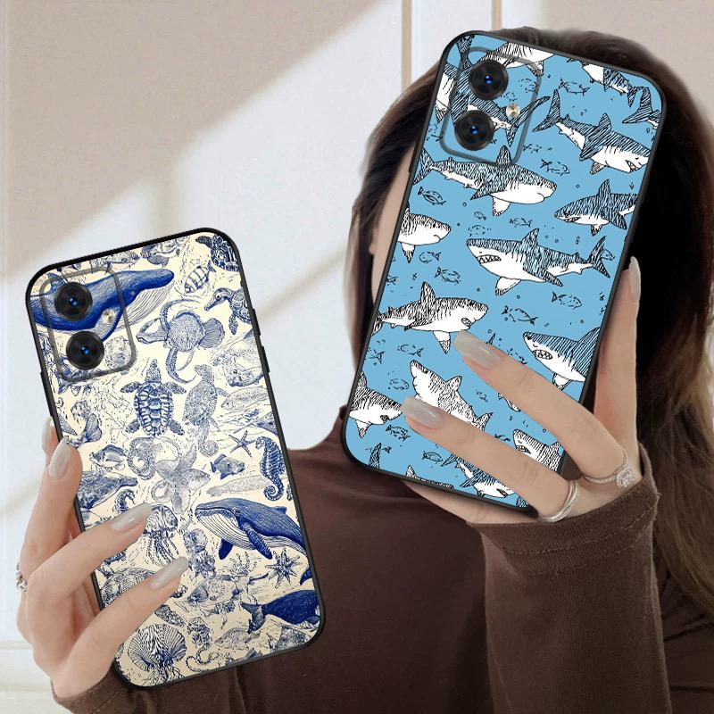 Cartoon Blue Shark For Moto Edge 40 50 Neo 5G E 14 15 G04 G05 4G G24 G34 G35 G54 POWER G55 G75 G84 85 silicone soft phone case