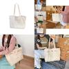 Elegant Pearl Beige Bow Tote Bag Lovely Embroidered Canvas School Bag For Girls