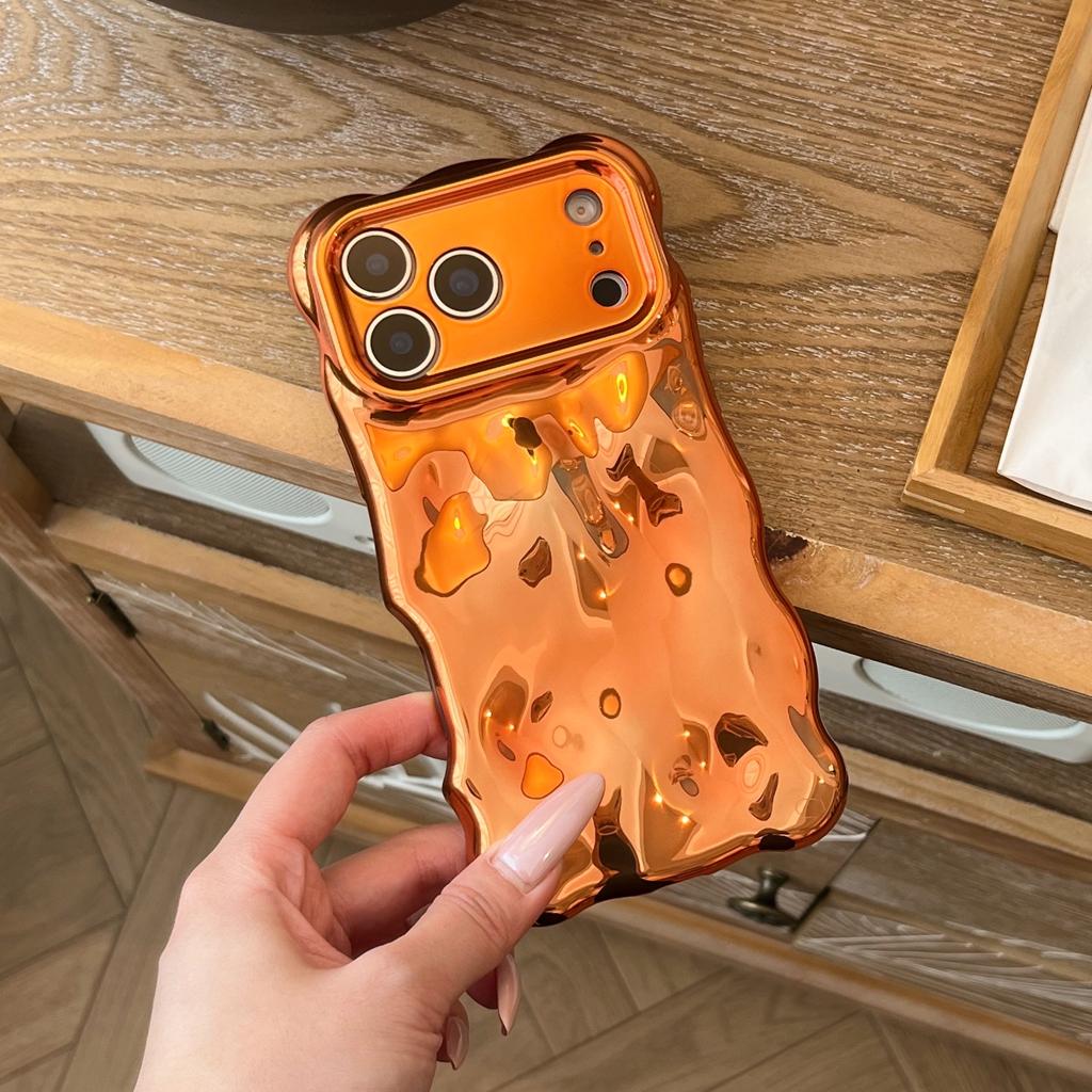 Personality Stereoscopic Waves Bubbles Orange Plating Shock Proof Phone Cover Case for iPhone 17 16 15 14 13 12 Pro Max Plus Air