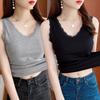 Сексуальный кружевной топ с v-образным вырезом для женщин, облегающая майка в рубчик в корейском стиле, идеально подходит для многослойного ношения или ношения в одиночку весной и летом