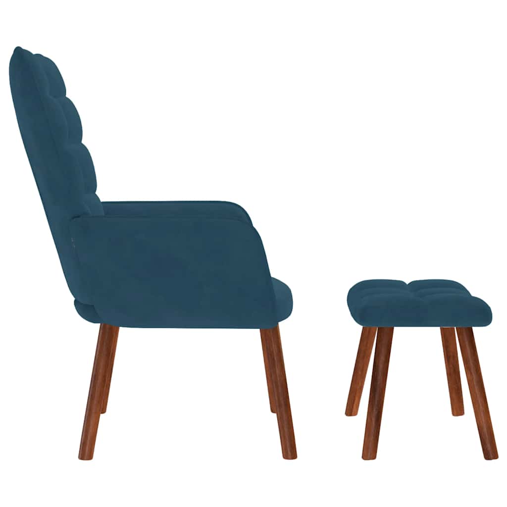 Relax Armchair with Footstool Blue Velvet