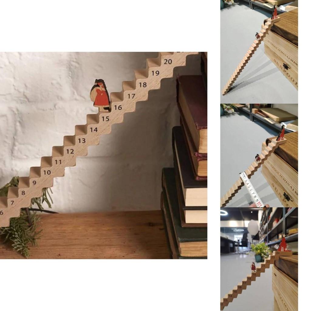 Charming Advent Countdown Santa Claus Staircase 24 Day Wooden Holiday Calendar