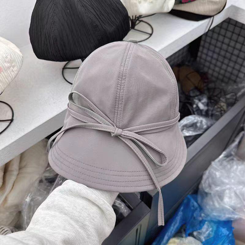 Summer Quick Drying Bucket Hat for Women Fashion Solid Color Bowknot Wide Brim Sunshade Duck Tongue Cap Girls Outdoor Hat