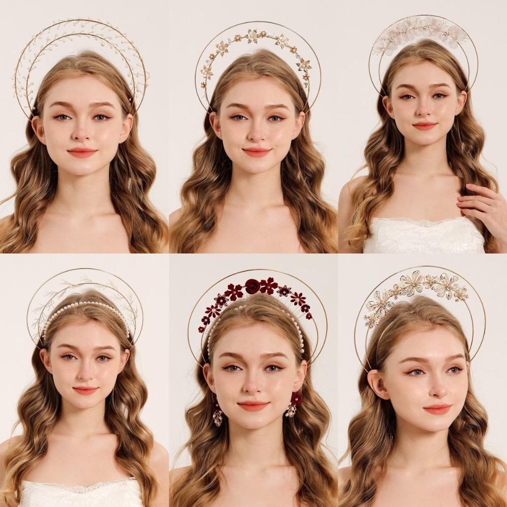 Обруч для волос Crystal Goddess Halo Солнце Барокко Жемчужина Обруч для волос Крестная мать Тиара Корона Лолита Аксессуар
