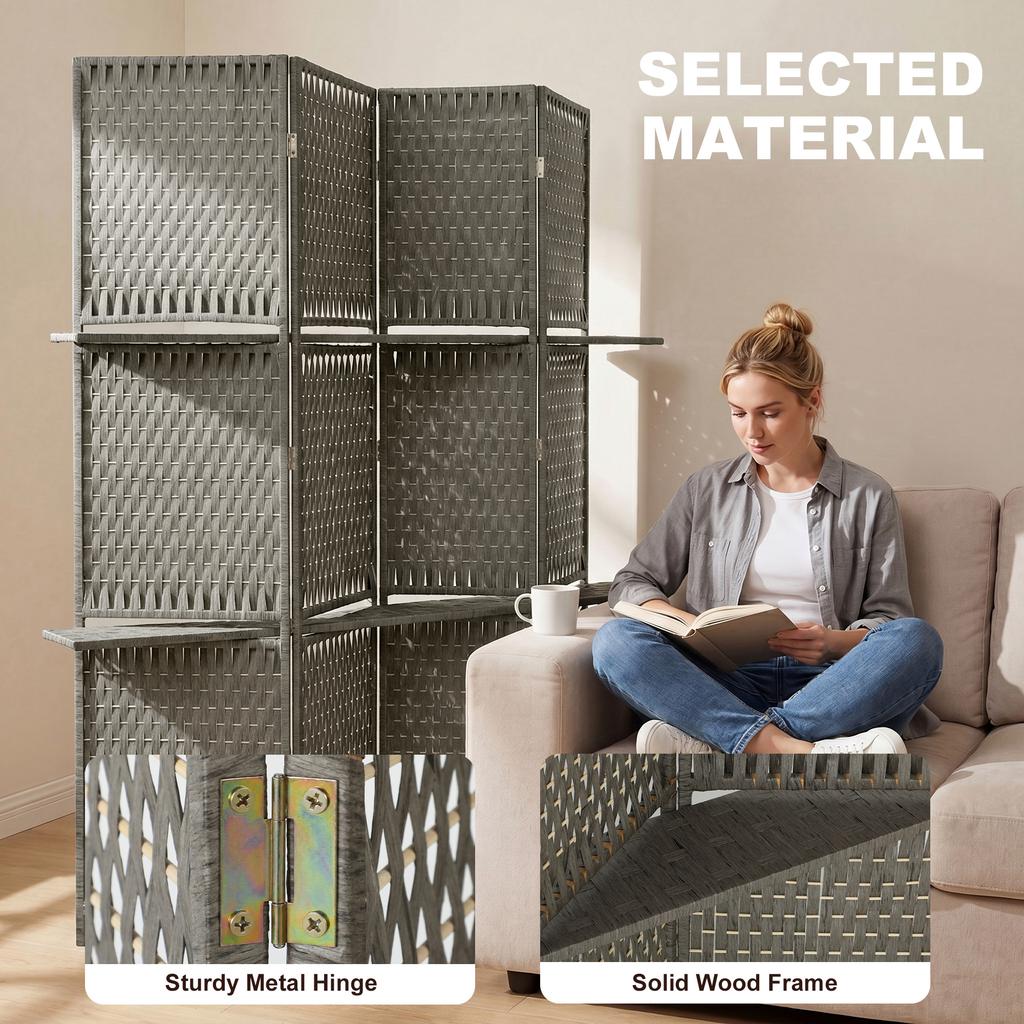 Wave Fibre Freestanding Folding Privacy Screen Panels, Room Divider, Grey