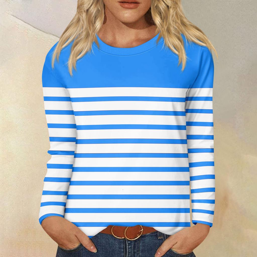Рубашки с длинным рукавом для женщин, футболки в полоску с графическим принтом, блузки, повседневные базовые топы больших размеров, пуловеры
