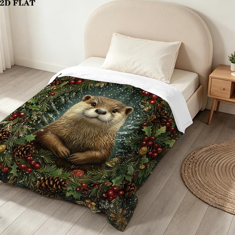 Christmas animals Printed Flannel Blanket, soft throw for bedroom sofa, washable, Christmas present, great gift.