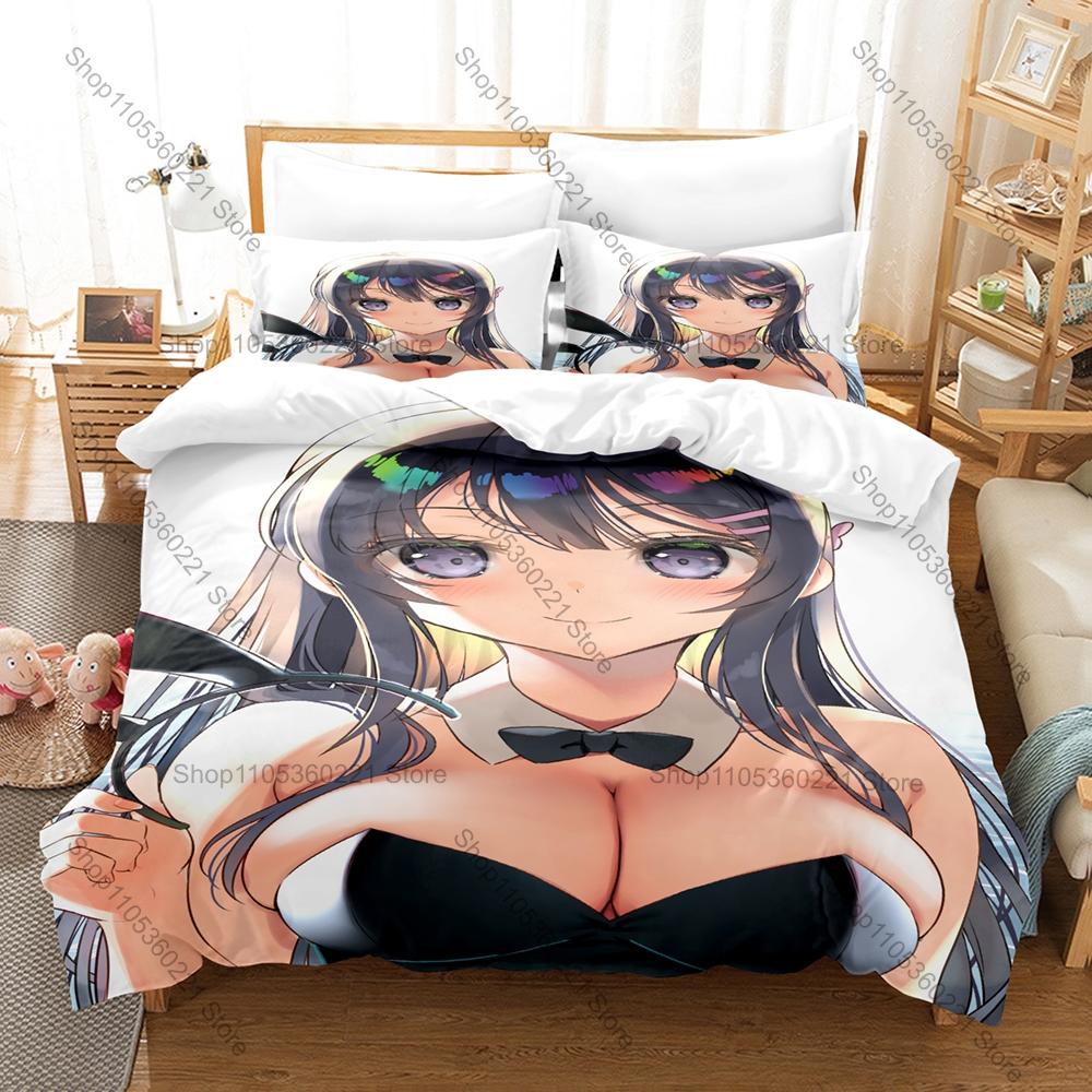 3 In 1 Sakurajima Mai Themed Bedding Set Cute Actress Design Breathable Fabric Bedroom Gift Print Stylish Home Decor