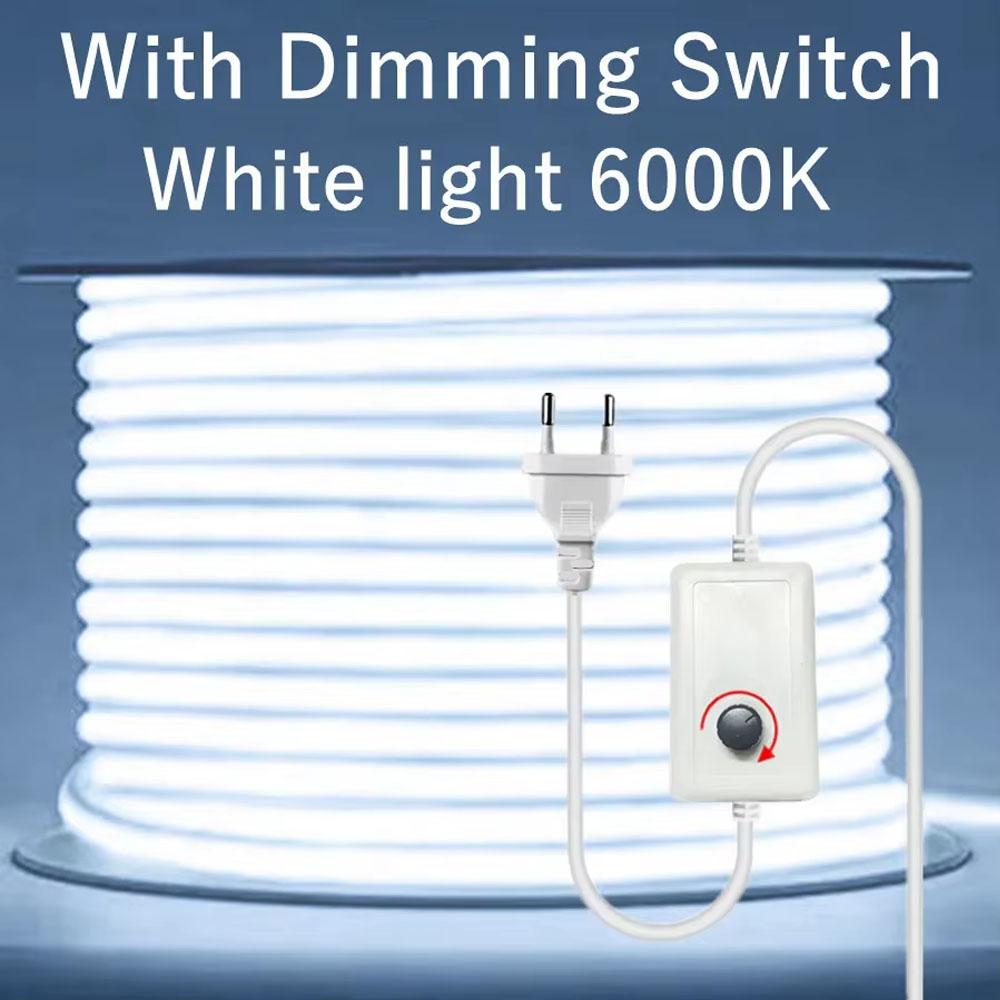 220V Led Strip Waterproof Lens COB Flexible Ribbon With Switch/Dimmable EU Plug For Room Bedroom Kitchen Outdoor Garden Lighting