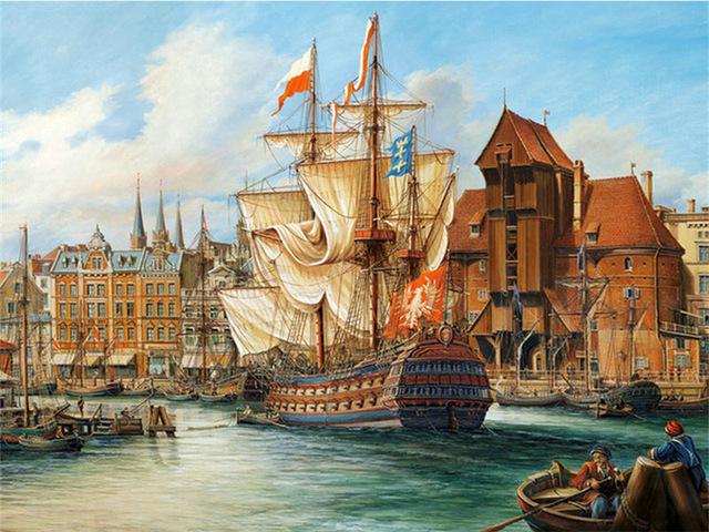 5D DIY Алмазная картина Корабль Пейзаж Комплект Полная Дрель Квадратная Вышивка Мозаика Искусство Картина Стразы Украшение Дома Подарок