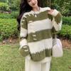 Lazy Style Design Plush Knit Sweater Top for Autumn and Winter Women Thick Mink Fur Striped Sweater