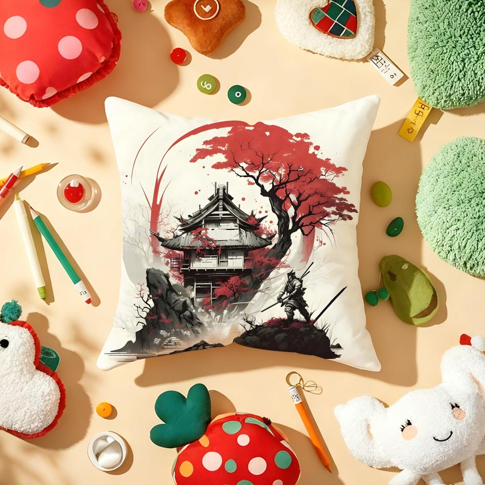 Chinese Ink Painting Style Cushion Cover Soft Short Plush DoubleSided Printing Home Decor Machine Washable Pillow Case Gift