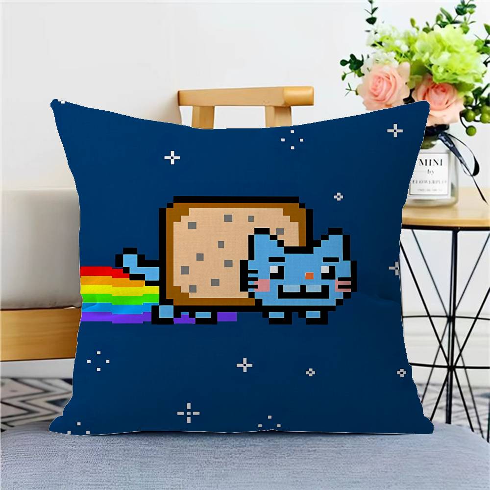 Funny NNyan Cat Cushion Cover Inches Farmhouse Decor Home Throw Pillow Covers for Couch Decorations
