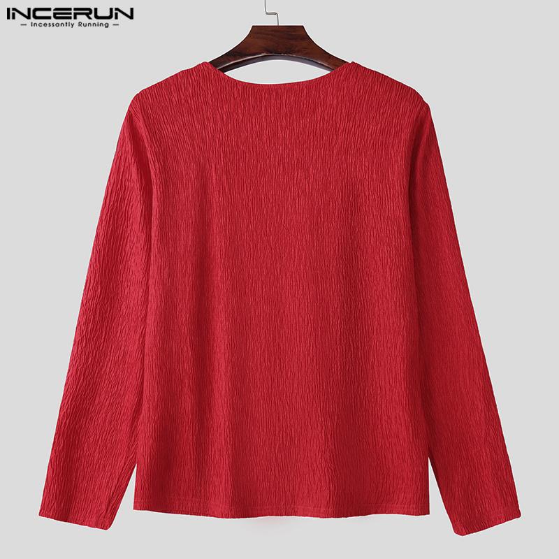 INCERUN Мужские весенние футболки с длинным рукавом на молнии с текстурой