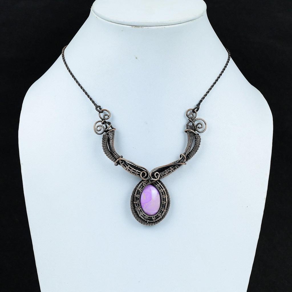 Ожерелье с фосфосидеритом, обернутое медной проволокой, ожерелье с фосфосидеритом, ожерелье ручной работы с драгоценными камнями, ювелирные изделия из медной проволоки, подарки для жены