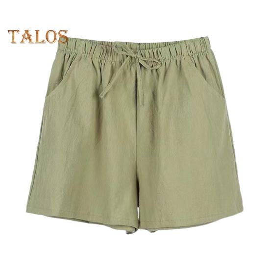 Летние женские шорты трапециевидной формы на шнуровке с высокой эластичной резинкой на талии, однотонные, свободные боковые карманы, плиссированные, повседневная домашняя одежда, спортивные короткие шорты