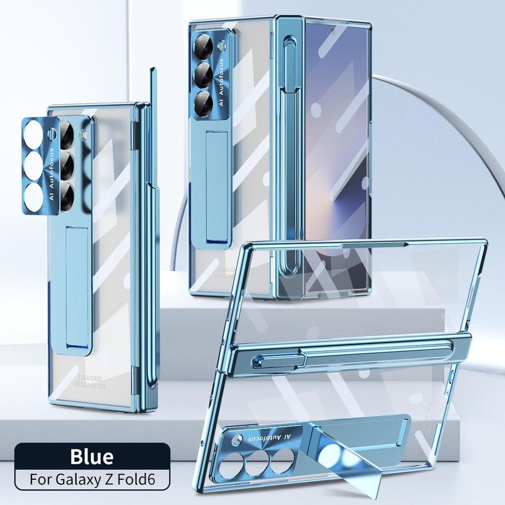 Чехол для Samsung Z Fold7/6: Двойной шарнир, Слот для стилуса, Гальванизированная прозрачная оболочка, Полная защита.