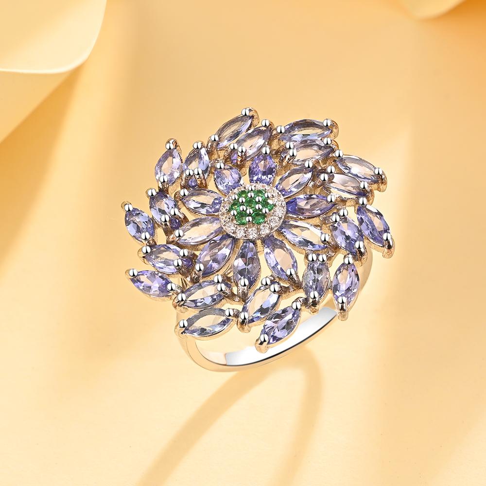 Светлое роскошное кольцо с натуральным синим танзанитом для женщин из стерлингового серебра 925 пробы, стильный великолепный подарок на годовщину, вечеринку и помолвку