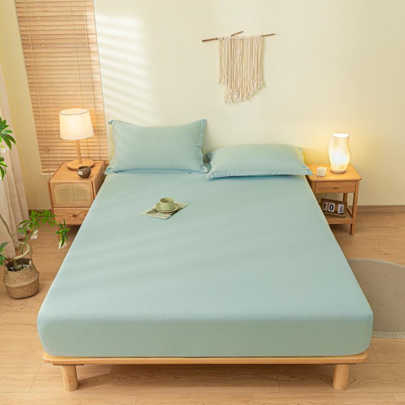 Cross-Border Hot Selling Solid Color Sanding Skin-Friendly Aloe Cotton Bedspread Washed Cotton Fitted Sheet Simmons Dustproof Protective Cover