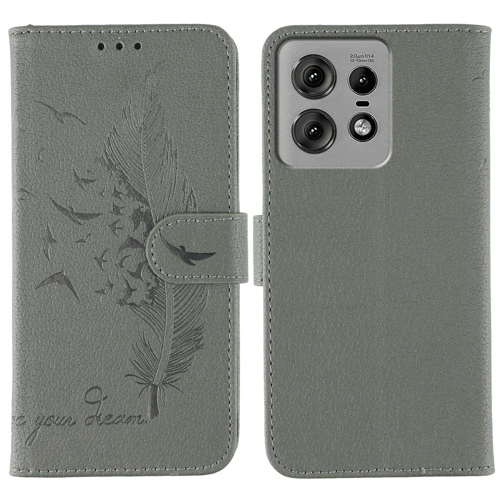 Для Motorola Edge 50 Pro 5G Чехол с тиснением пера Кожаный кошелек Чехол для телефона