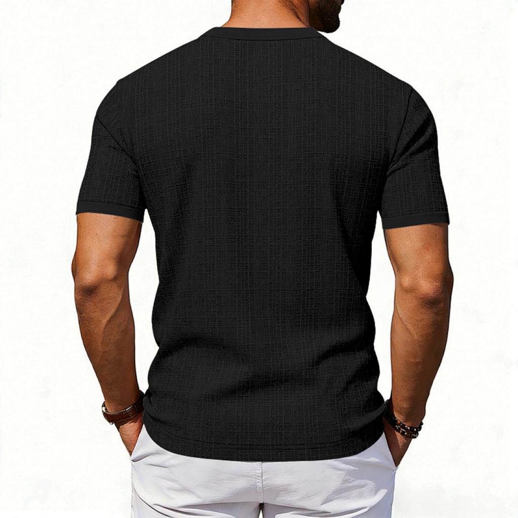 Мужская футболка-henley с коротким рукавом, повседневная, на пуговицах, льняная, легкая, дышащая, летний топ для повседневной носки