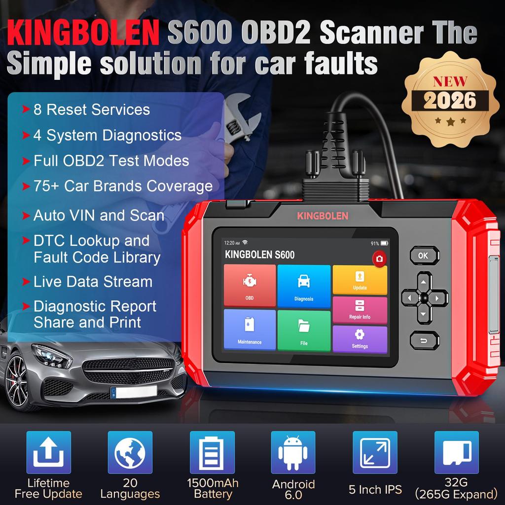 KINGBOLEN S600 S800 OBD2 Scanner 4 Systems Car Diagnostic Tools ABS 15 Resets Oil Brake SAS ETS Resets Lifetime Free Use