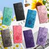 Embossed Sunflower PU Leather Card Holder Flip Cover for Samsung Xiaomi Redmi Huawei Honor Magnetic Hand-strap Wallet Case with Kickstand