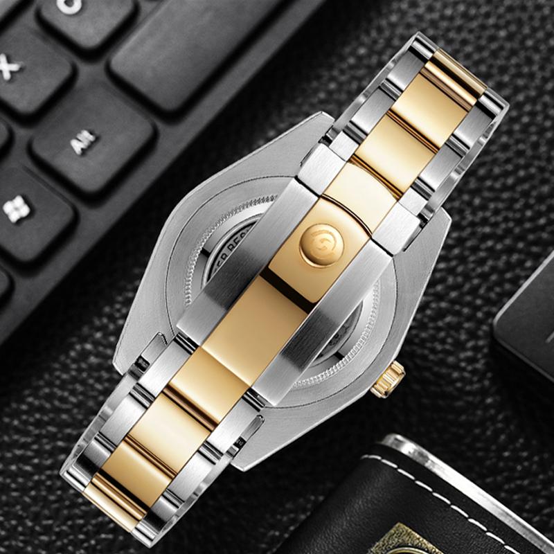 Start Мужские механические часы с функцией календаря, водонепроницаемые часы, светящаяся шкала, циферблат, золотые часы