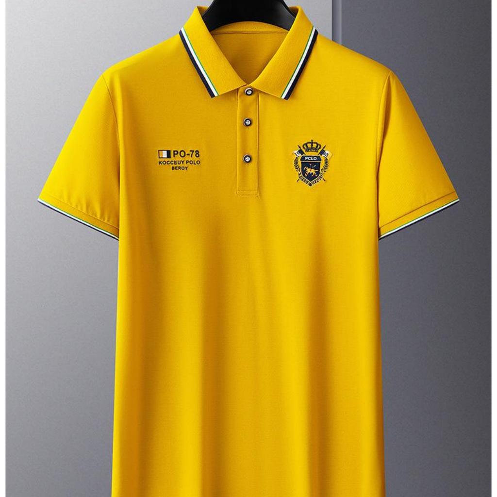 Летняя корейская модная мужская рубашка поло с вышитым воротником с лацканами и короткими рукавами Топы