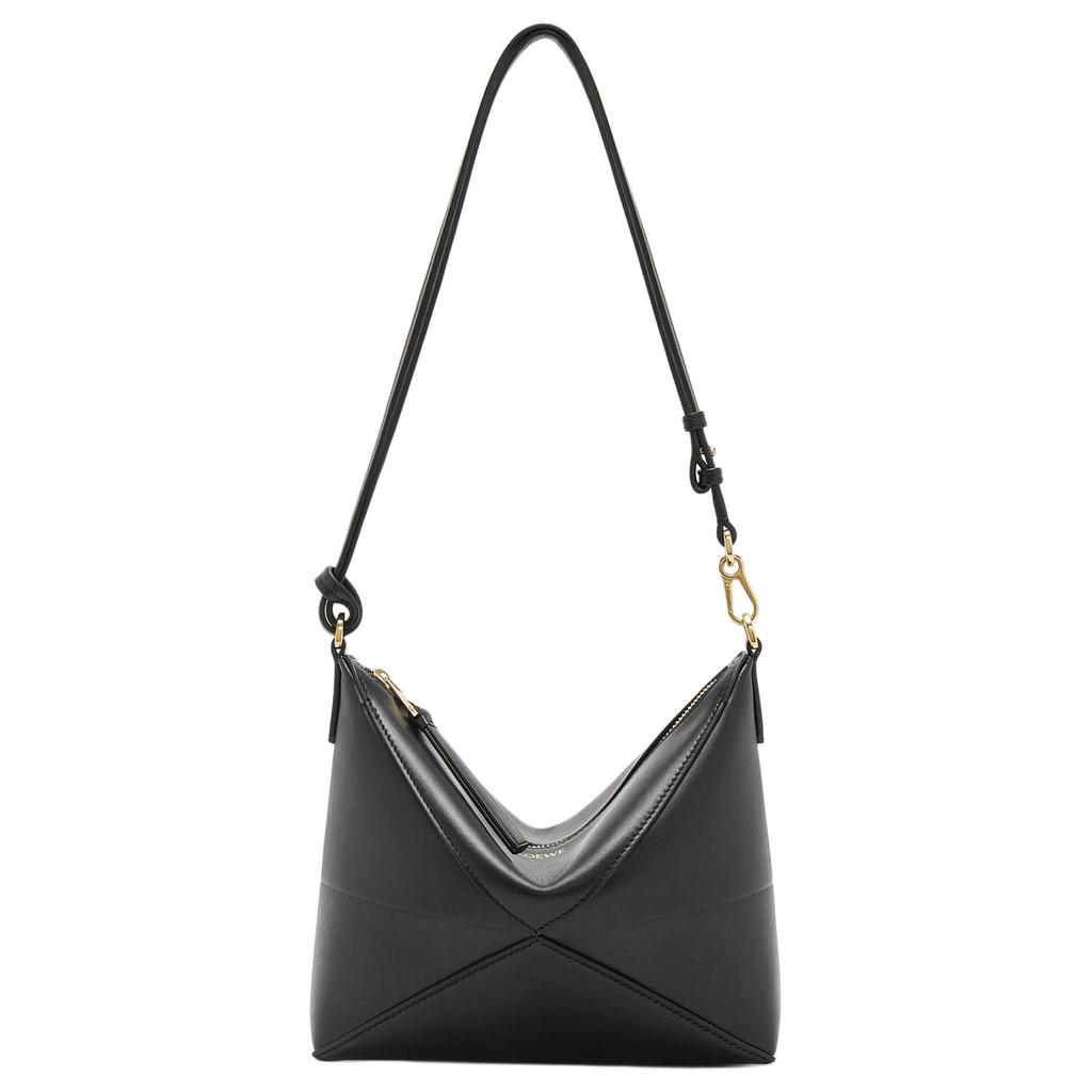 Loewe Fold Detachable Adjustable Shoulder Strap Zipper Closure Leather Crossbody Tote Bag Women Handbags Black C510PT1X01-1100