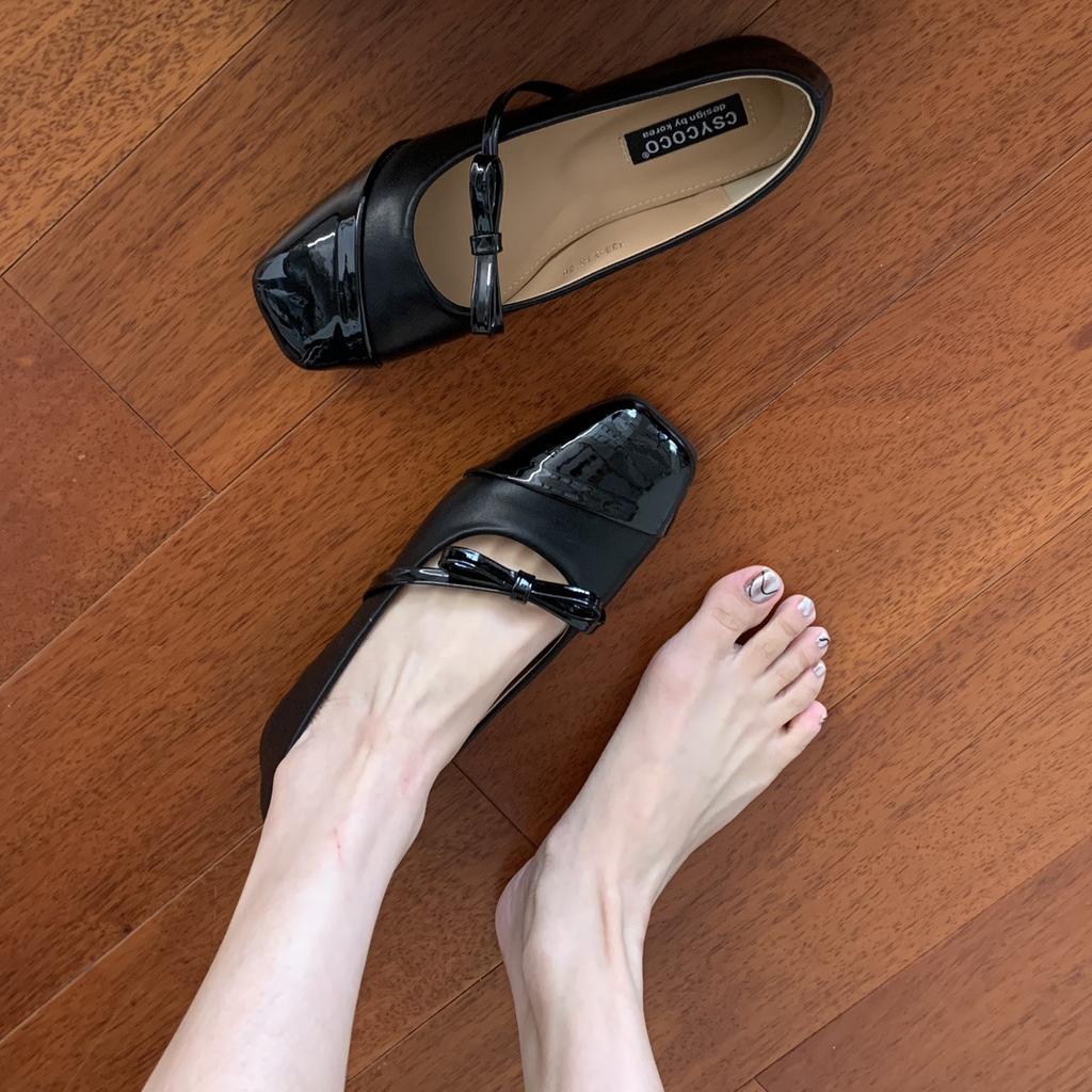 Fashion French Shallow Single Shoe Women's 2025 Spring Autumn New Evening Flat Shoe Square Head Mixed Black Mary Sandals Polyurethane So
