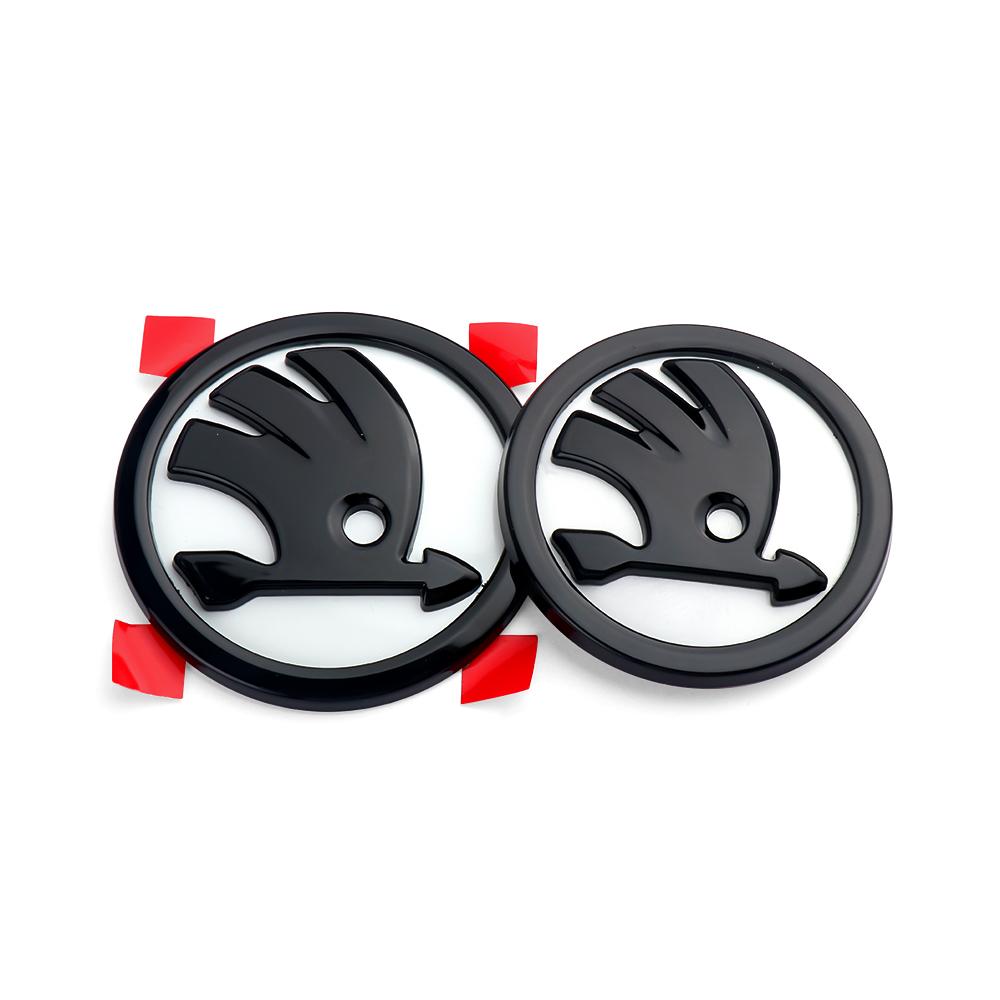 AEQ1 2pcs Car Front Hood Badge Rear Trunk Emblem Replacement Sticker For Skoda S Octavia 2 3 Kodiaq Fabia Karoq Superb 3 Scala VRS A5