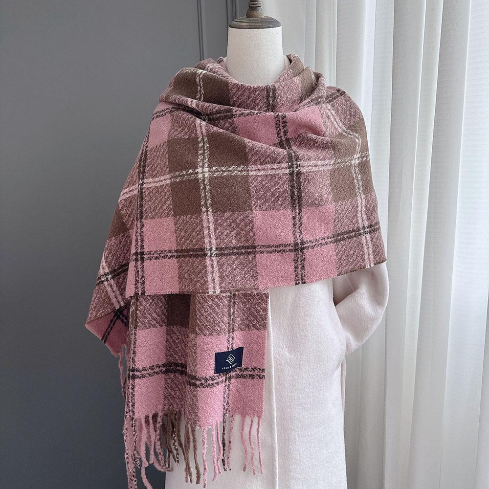 Цветная клетка квадратная кисточка имитация кашемира шарф женский зимний теплый модный верхний платок шарф
