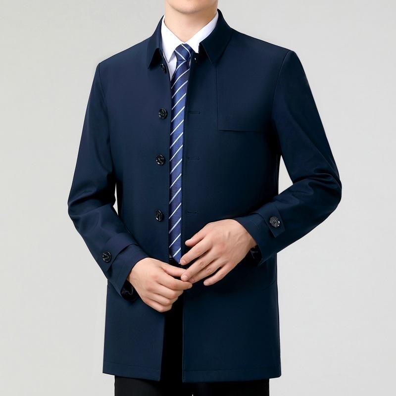 Высококачественная ветровка средней длины из шелка тутового дерева для мужчин, новая куртка в деловом стиле с тонкими лацканами на осень