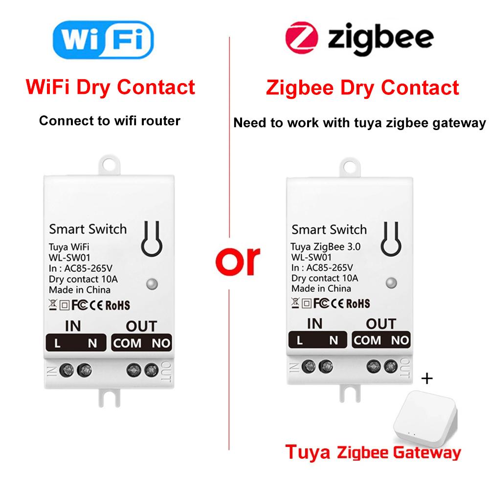 Tuya Умный модуль переключателя Zigbee WiFi с сухим контактом Умный дом DIY Автоматический выключатель Реле Постоянный ток 8-40 В Переменный ток 85-265 В Работает с Alexa Google Home
