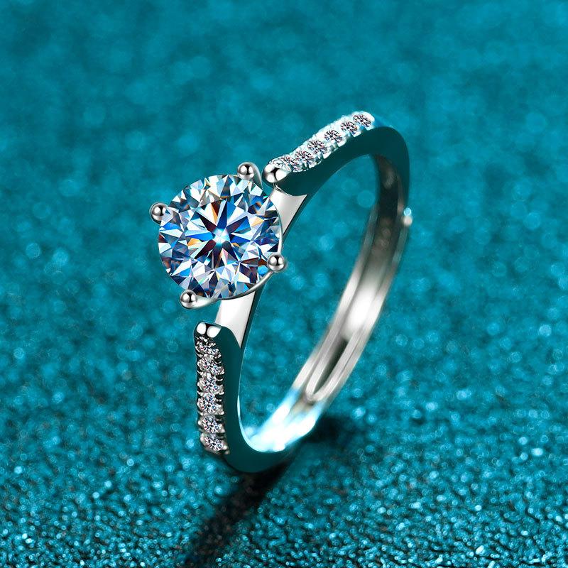 Кольцо с бриллиантом из стерлингового серебра 925 пробы, женское кольцо с бриллиантом в один карат из 18-каратного белого золота, классическое яркое кольцо с шестью когтями для предложения руки и сердца
